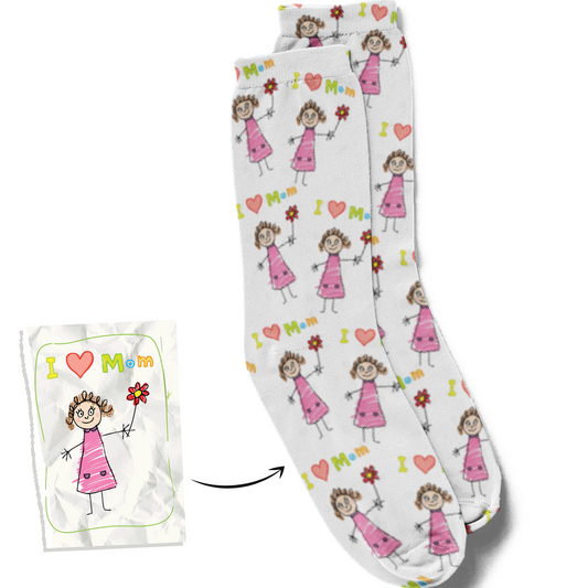 Kid's Artwork Dress Socks Turn Your Child's Handwriting or Drawing