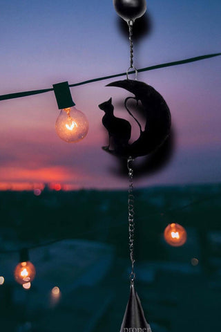 Alchemy Gothic Black Cat Moon Wind Chime