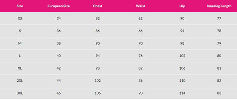 Belsira Lingerie Size Chart UK