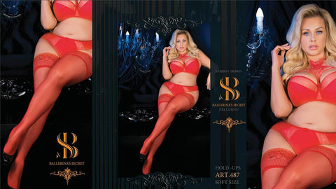 Ballerina 487 Hold Ups Stockings Plus Size Red