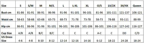 BeWicked Size Chart