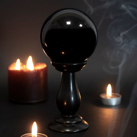 Black Crystal Ball on Stand Small