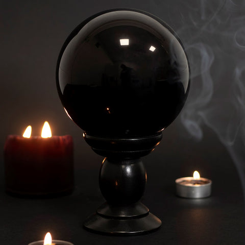 Black Crystal Ball on Stand Large