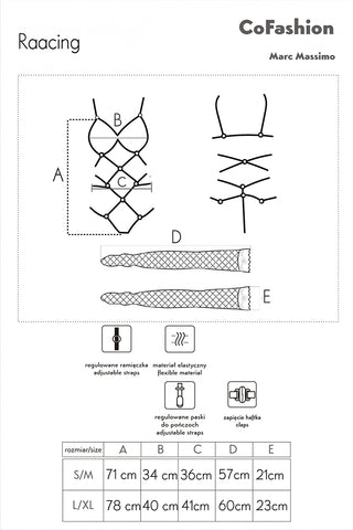 CoFashion Raacing Black Body and Stockings Size Chart