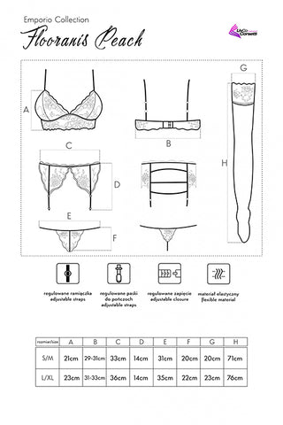 Corsetti Flooranis 4 Part Peach Lingerie Set Size Chart