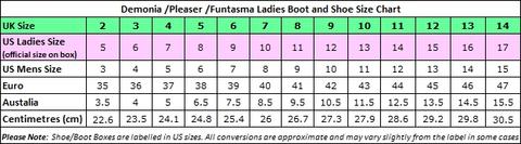 Fabulicious Shoes Size Chart
