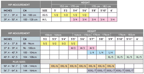 Gabriella Size Chart - Stockings, Tights and Holdups