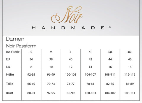 Noir Handmade Dress Size Chart