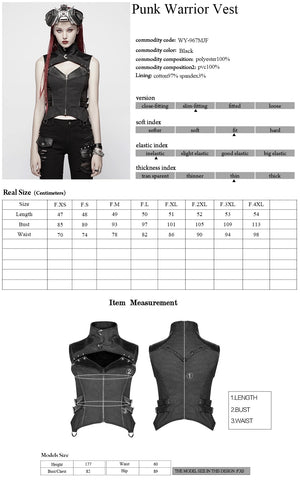 Punk Rave She Trooper Military Steampunk Waistcoat WY-967 Size Chart
