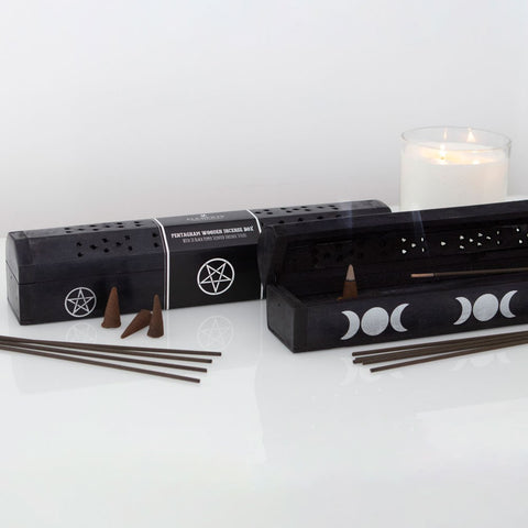 Pentagram Wooden Black Pepper Incense Box Set