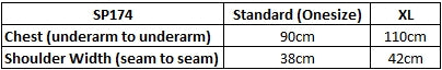 RQ-BL SP174 Bolero Size Chart