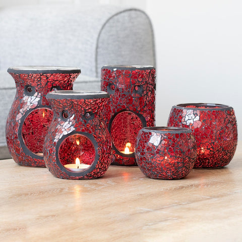 Small Red Crackle Glass Oil Burner Size