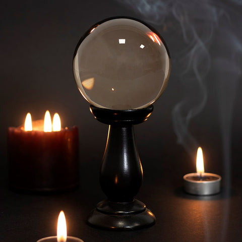 Smoke Grey Crystal Ball on Stand Small