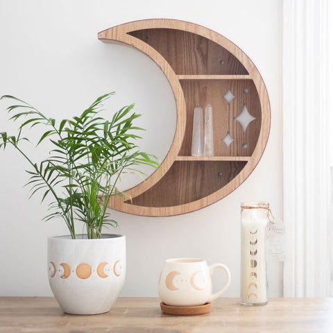 Wooden Crescent Moon Wall Shelf