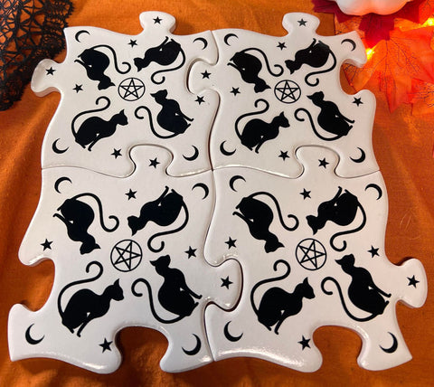 Alchemy Gothic Black Cats Jigsaw Coaster Set