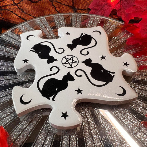 Alchemy Gothic Black Cats Jigsaw Coasters