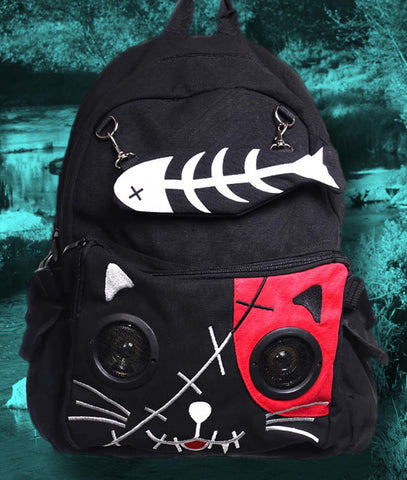 Banned Kitty Speaker Backpack Black/Red