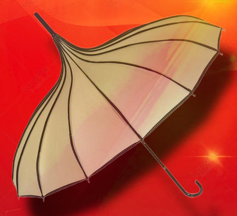 Beige Ribbed Pagoda Umbrella / Ivory Parasol