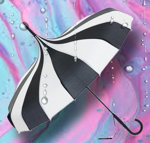 Black and Cream Pagoda Umbrella / Parasol