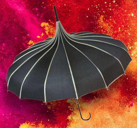 Black Ribbed Pagoda Umbrella / Parasol