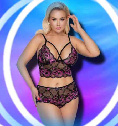 Cottelli Curves Plus Size Black Pink Lingerie Set