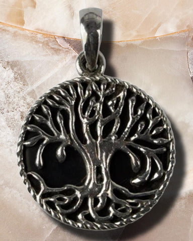 etNox Silver Tree of Life Onyx Pendant
