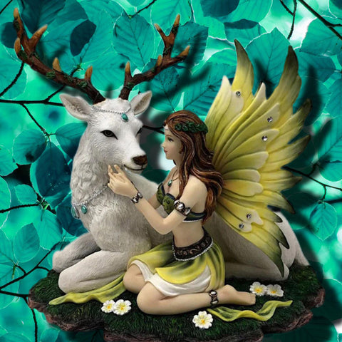 Adoration Fairy with White Deer Figurine