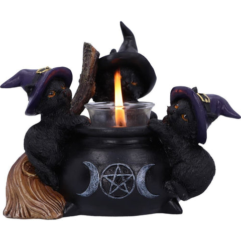 Nemesis Now Familiar Cauldron Witches Cat Candle Holder