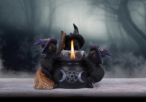 Familiar Cauldron Witches Cat Candle Holder