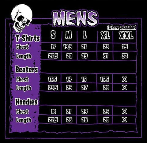 Kreepsville 666 Good Save the Count Size Chart