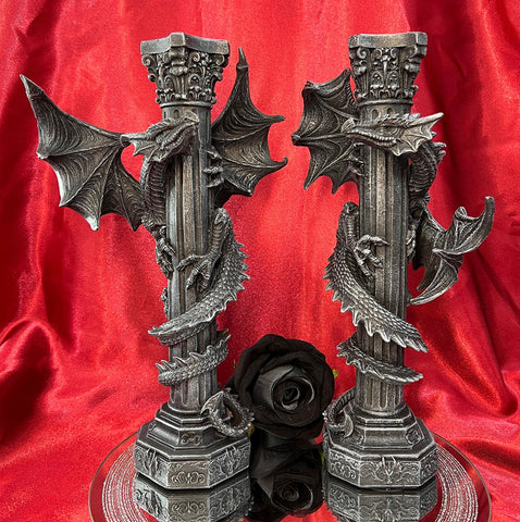 Guardians of the Light Pair of  Dragon Candlesticks