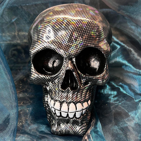 Holographic Silver Fishnet Skull