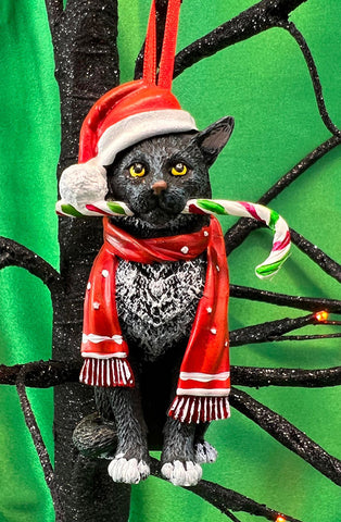 Lisa Parker Candy Cane Cat Hanging Ornament