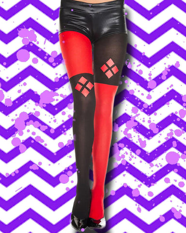 Music Legs Black Red Harlequin Tights