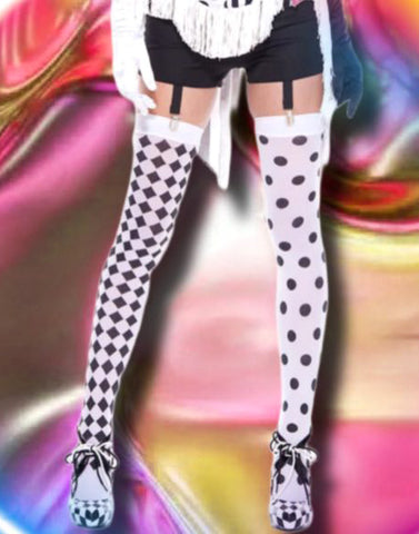 Music Legs Black White Harlequin Holdups