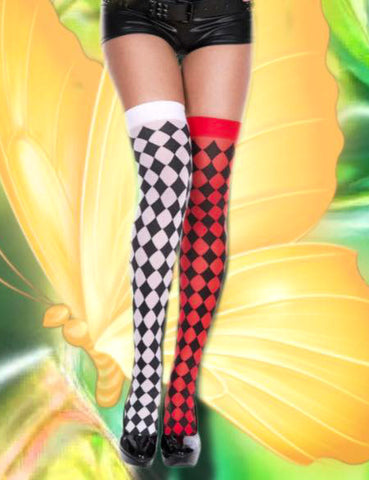 Music Legs Harlequin Mismatch Thigh Hi Stockings