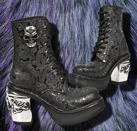 New Rock NRK Skull Vintage Flower Boots M.8358-S1