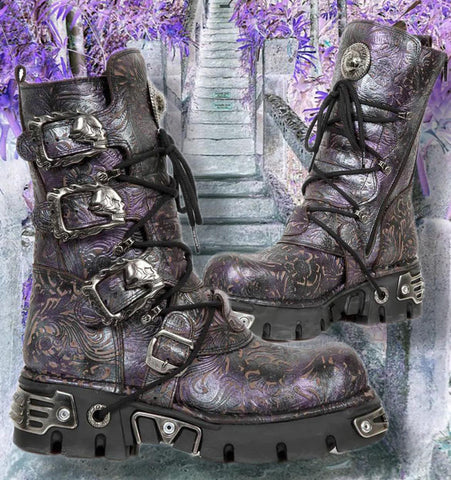 New Rock Purple Vintage Flower Reactor Boots M.391-S5