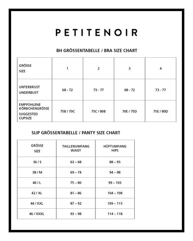 Petite Noir Lingerie Set Size Chart