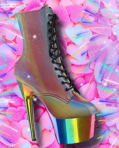 Pleaser ADORE 1020RC Reflective Rainbow Boots