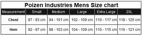 Poizen Industries Mens Size Chart