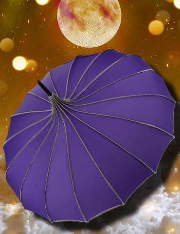 Purple Ribbed Pagoda Umbrella / Parasol