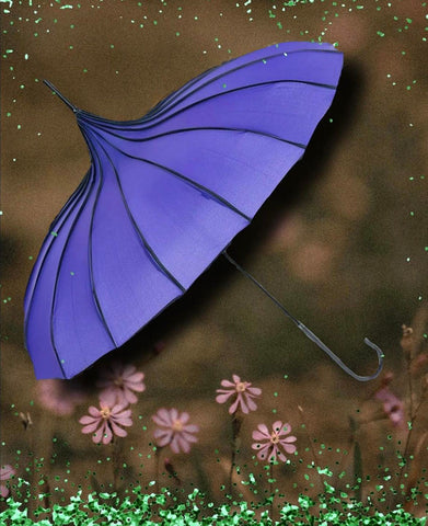 Purple Ribbed Pagoda Umbrella / Parasol