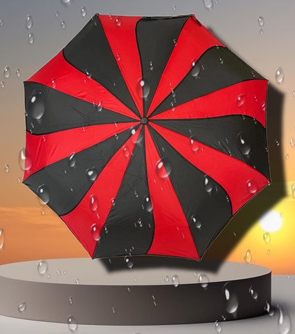 Red and Black Swirl Folding Umbrella.