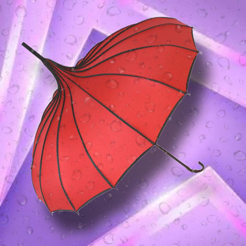 Red Ribbed Pagoda Umbrella / Parasol
