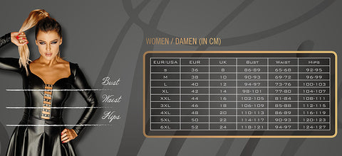 Noir Handmade Plus Size Powerwetlook Dress Size Chart