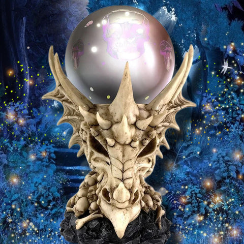 Skeletal Realm Dragon Skull and LED Crystal Orb