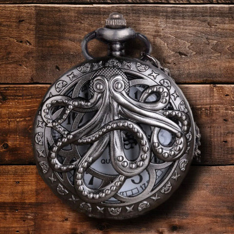 Steampunk Gunmetal Octopus Pocket Watch