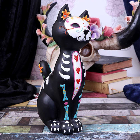 Sugar Skulls Kitty / Day of the Dead Cat with Triple Heart Decoration by Nemesis Now