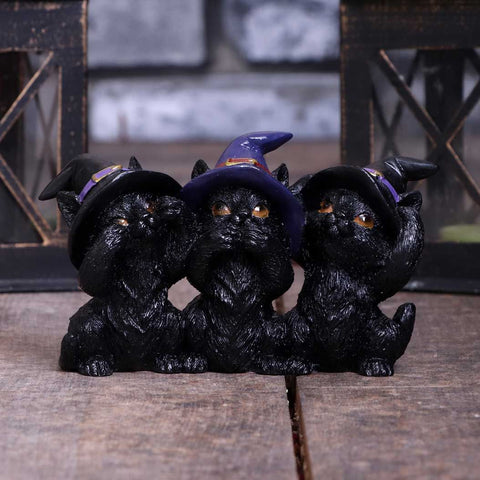 PRE-ORDER Three Wise Black Cats 11.5cm
